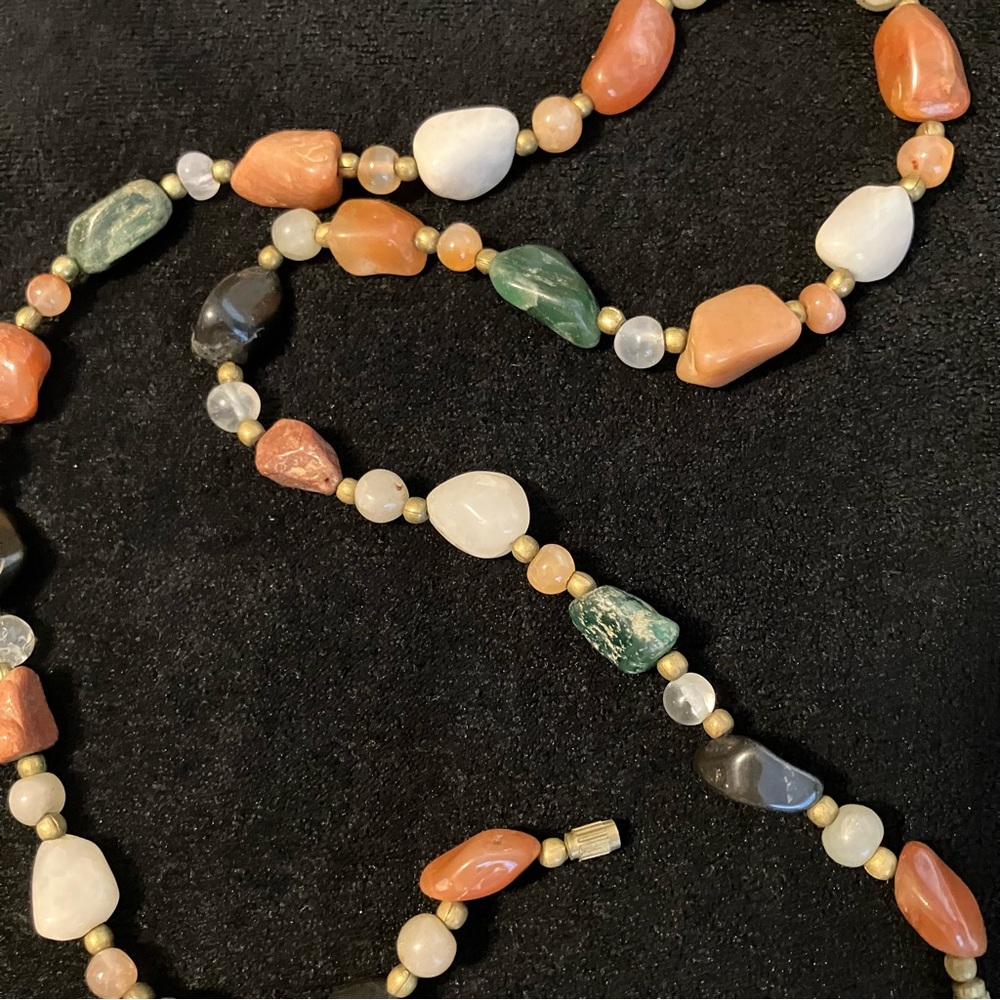 Vintage 60’s Tumbled and Polished Beggar Bead Necklace Bohemian Boho Chic